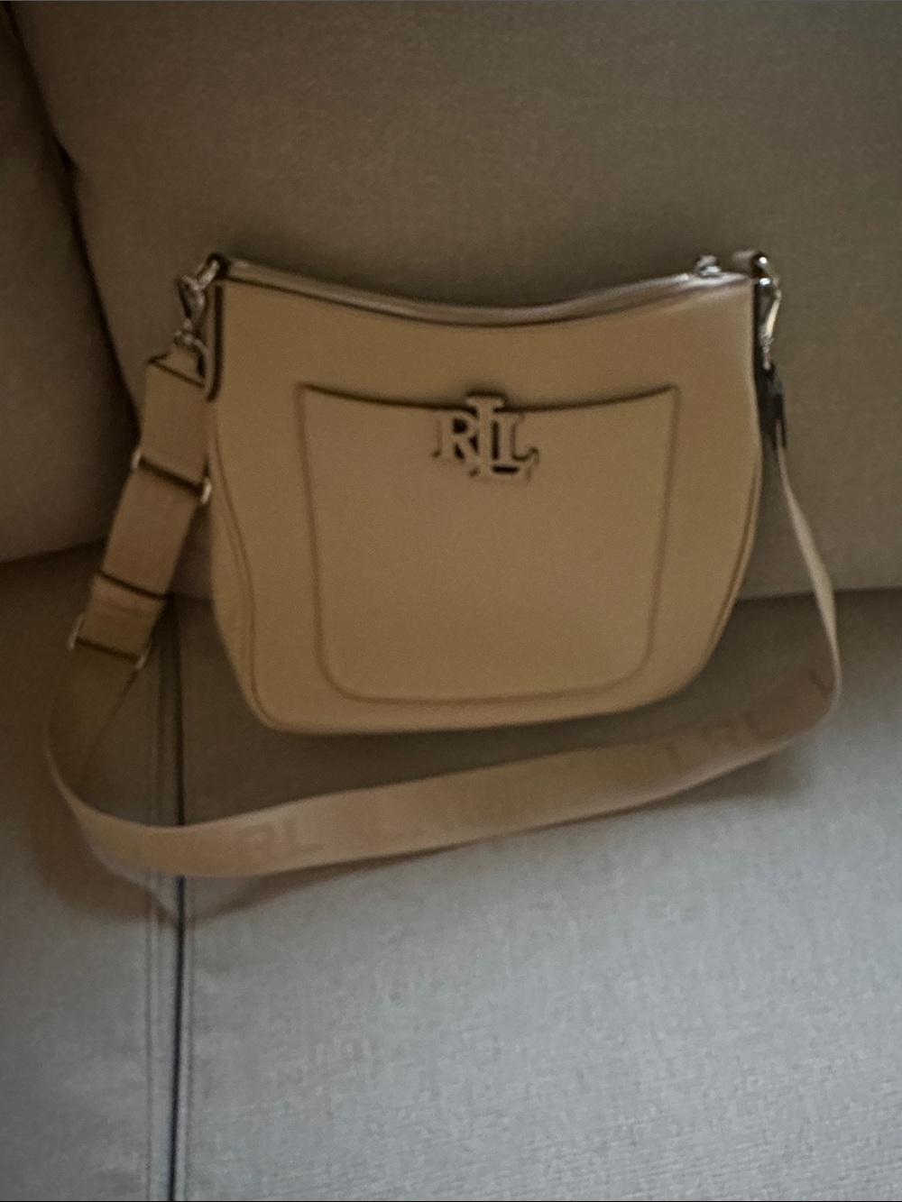 Ralph Lauren Beige Leather Crossbody with RL Logo